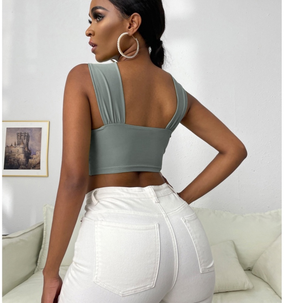 3/$10 SALE Light Blue Criss Cross Crop Top - Picture 2 of 5